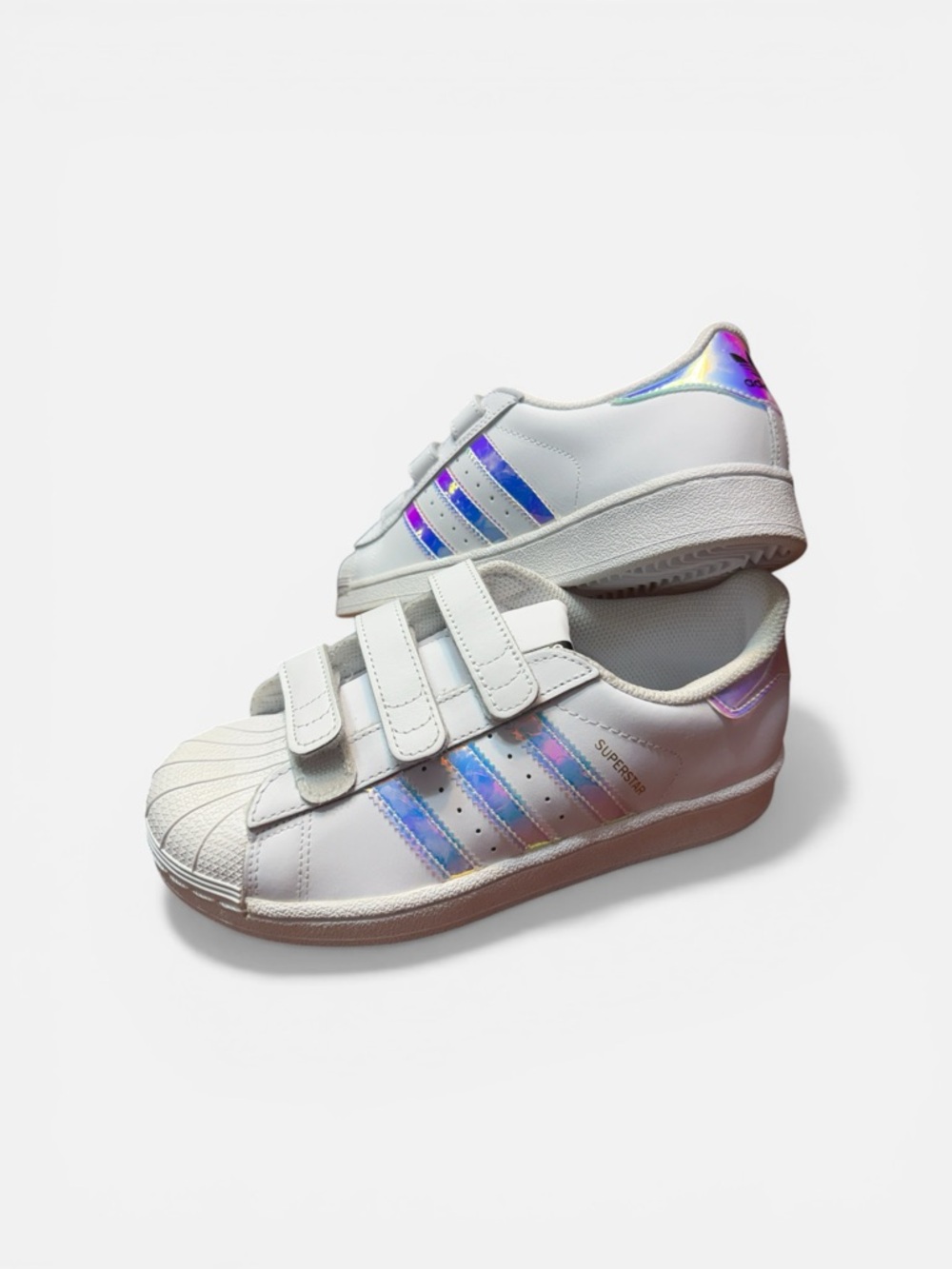 adidas Kids White Sneakers with Iridescent Stripes - Velcro
